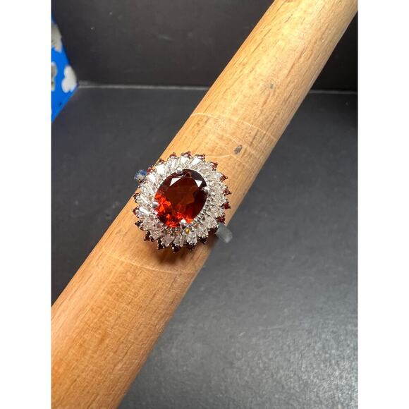 NEW Cherry citrine and Moissanite ring in platinum over sterling silver size 8 - Picture 11 of 14